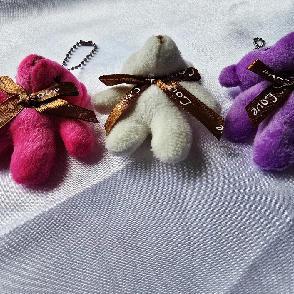 3‎ Pcs. Plush Bear Keychain - Pink, White, Purple